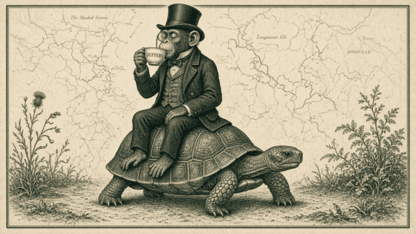 Vintage etching of a gentleman monkey drinking Duffers coffee, from Brew Issue 1